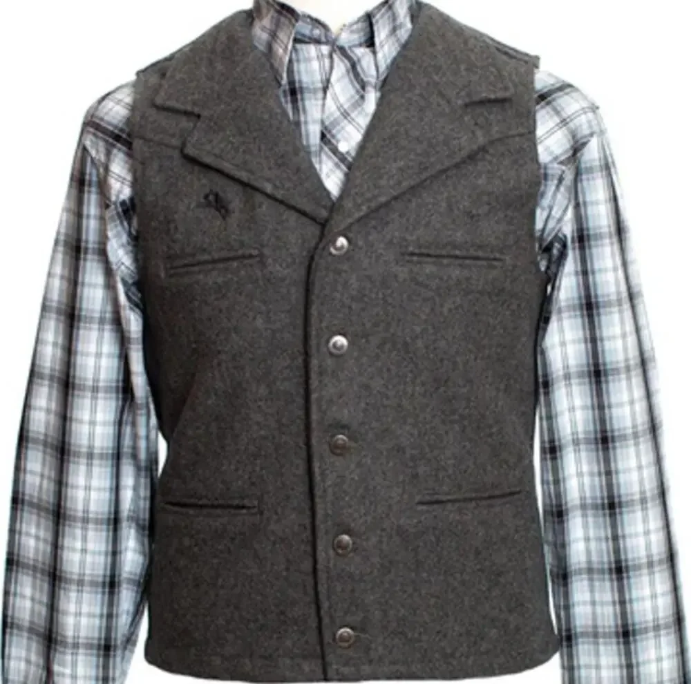Wyoming Traders Buckaroo Vest Water Resistant Wool Collar Pocket Charcoal Gray M